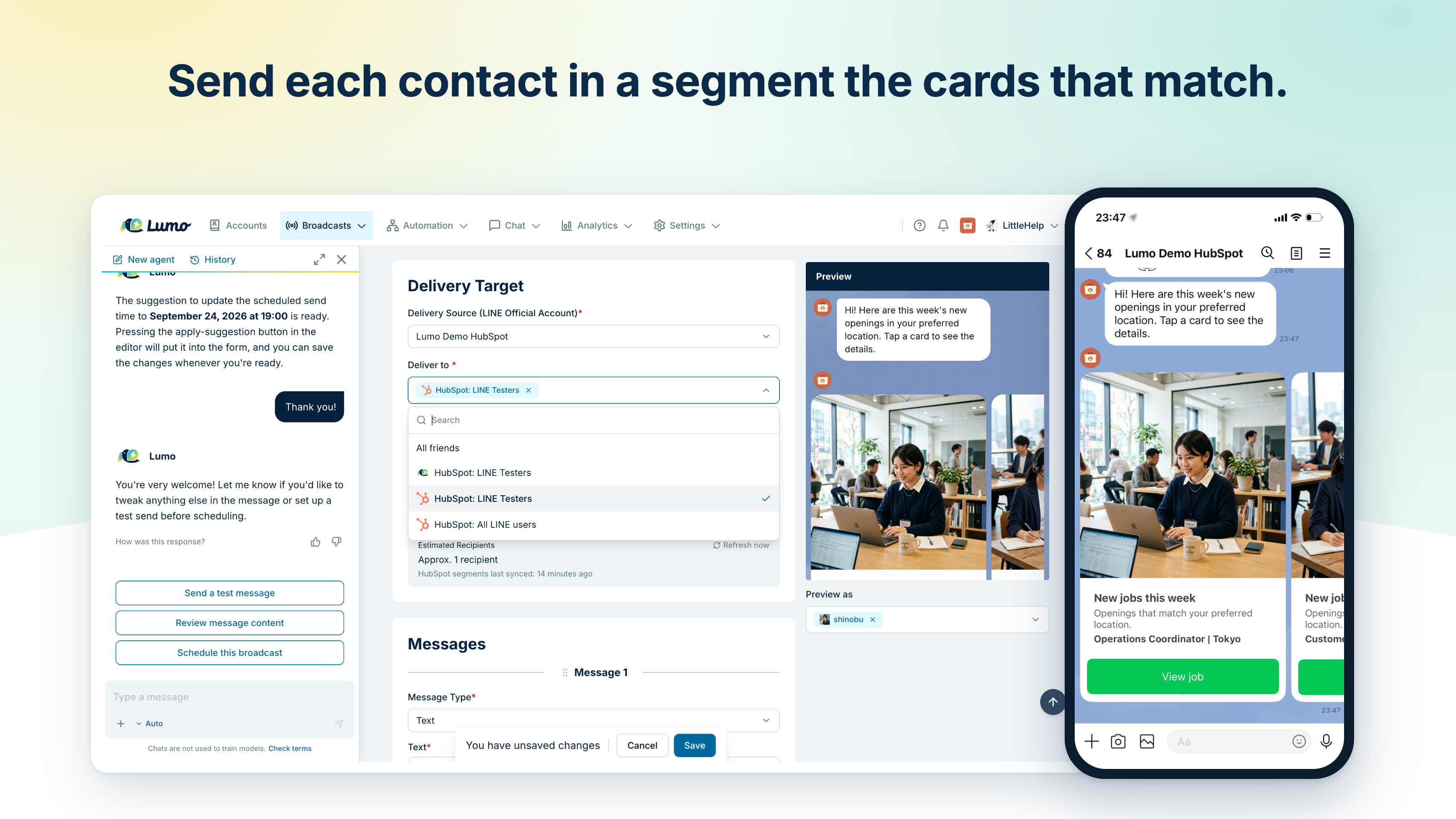 Send LINE campaigns to HubSpot segments, planned with an AI agent