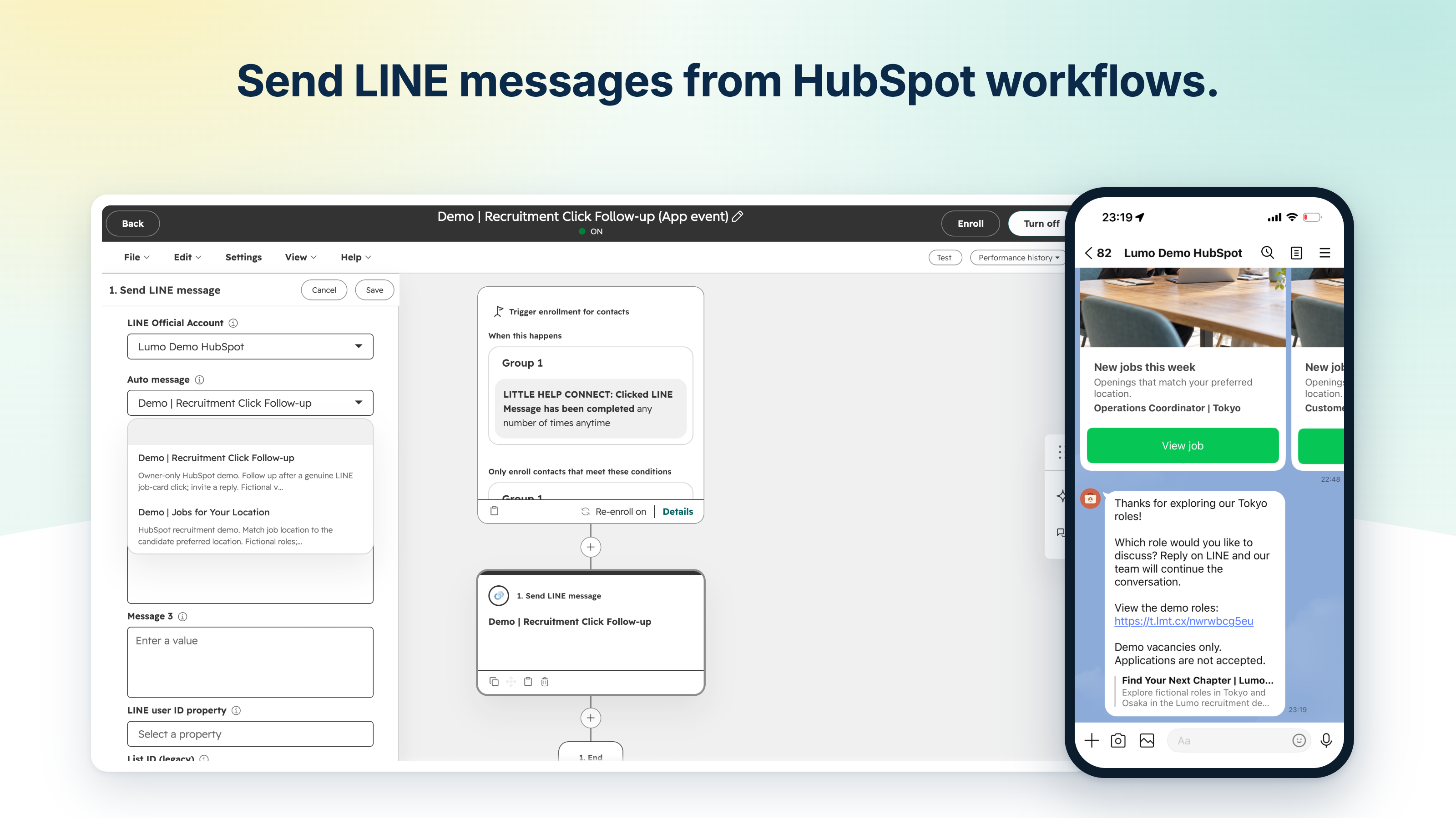 Send LINE messages from HubSpot workflows